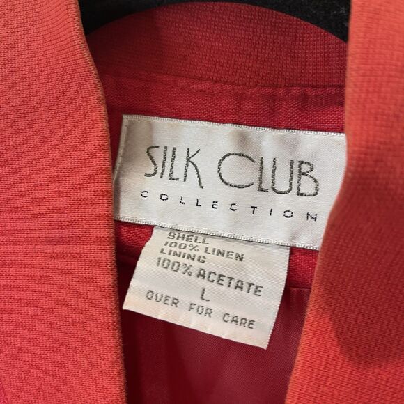 Silk Club Vintage Women’s 100% Linen Bomber Jacket Size L Zip Up Red - Picture 4 of 11